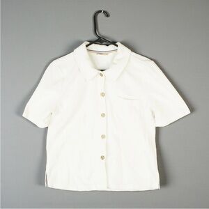 Faherty Cabana Terry Cloth Short Sleeves Button Up Shirt Womens S White Towel